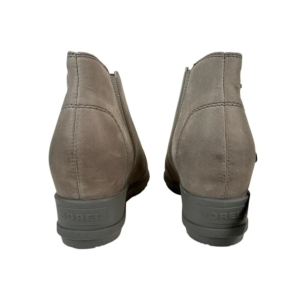 Sorel Evie Zip Bootie‎ Wedge Womens 8 Waterproof Grey Leather Quarry Sea Salt